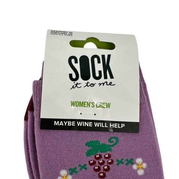 Sock It To Me Socks Womens Crew 5-10 "Maybe Wine Will Help" Gift Holiday NWT - Picture 4 of 5
